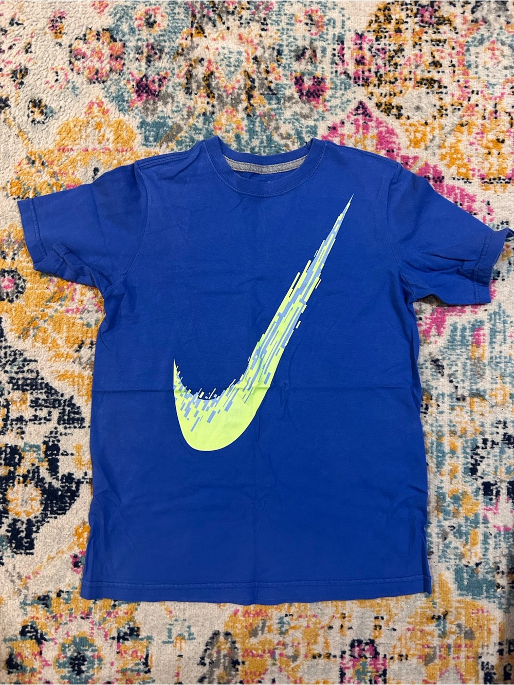 Nike Blue Tee with Neon Yellow Swoosh